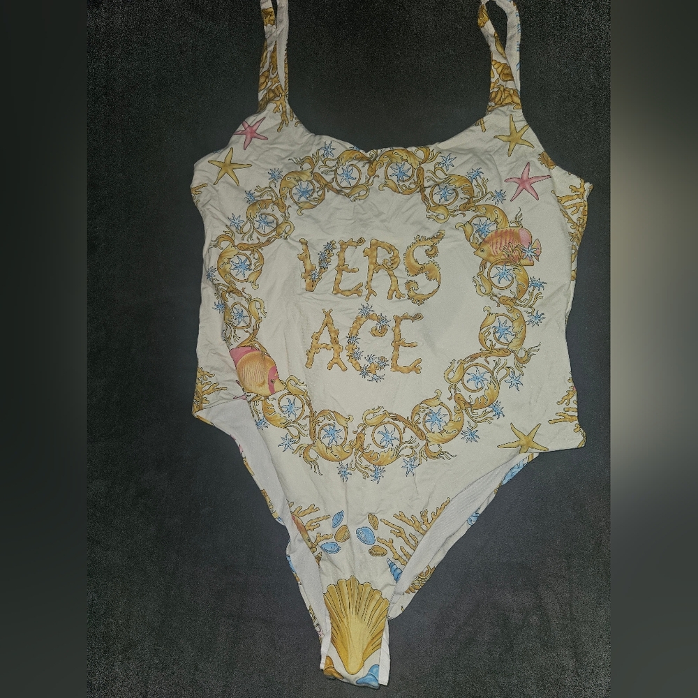 Versace Gold and Cream Swimsuit With the Matching Head Silk